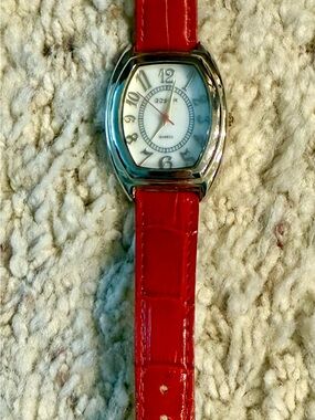 Gossip Red Strap Silver Case Women's Quartz Watch